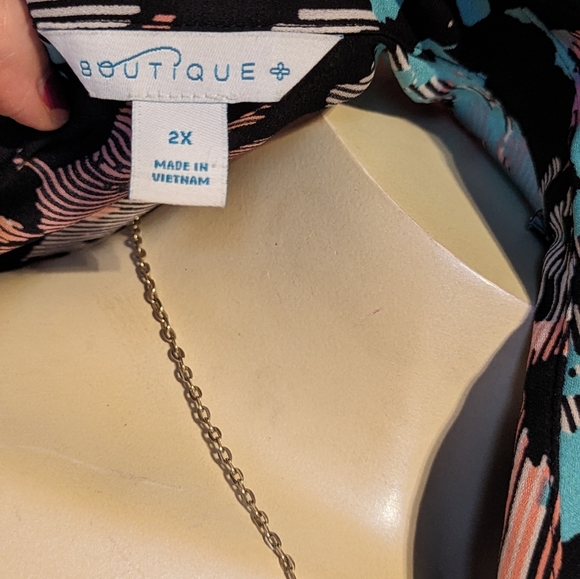 Boutique blouse 80s style fun spring button up teal floral funky 2x plus tall - Picture 5 of 7